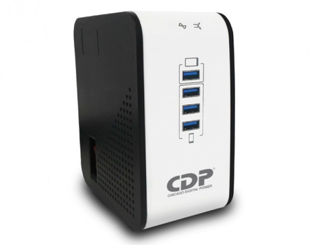 Regulador CDP R2CU-AVR1008 1 kVA / 400 W, Entrada 92 - 144 V, 8 salidas AC, Negro, Blanco
