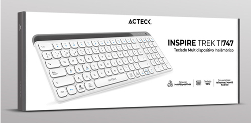 Miniatura 2 de Teclado Acteck Inspire Trek TI747 Español, Inalámbrico, RF inalámbrico + bluetooth, Interruptor de llave de tijera, Gris, Blanco