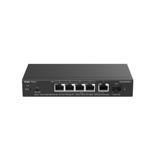 Miniatura 4 de Switch Ruijie Networks RG-ES206MG-P Gestionado, L2, RJ-45 5, 2.5G Ethernet (100/1000/2500), Montaje en escritorio/pared, Negro