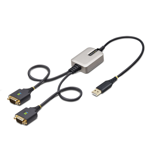 Adaptador StarTech.com USB-A a 2 x DB-9 RS-232, Negro, Gris