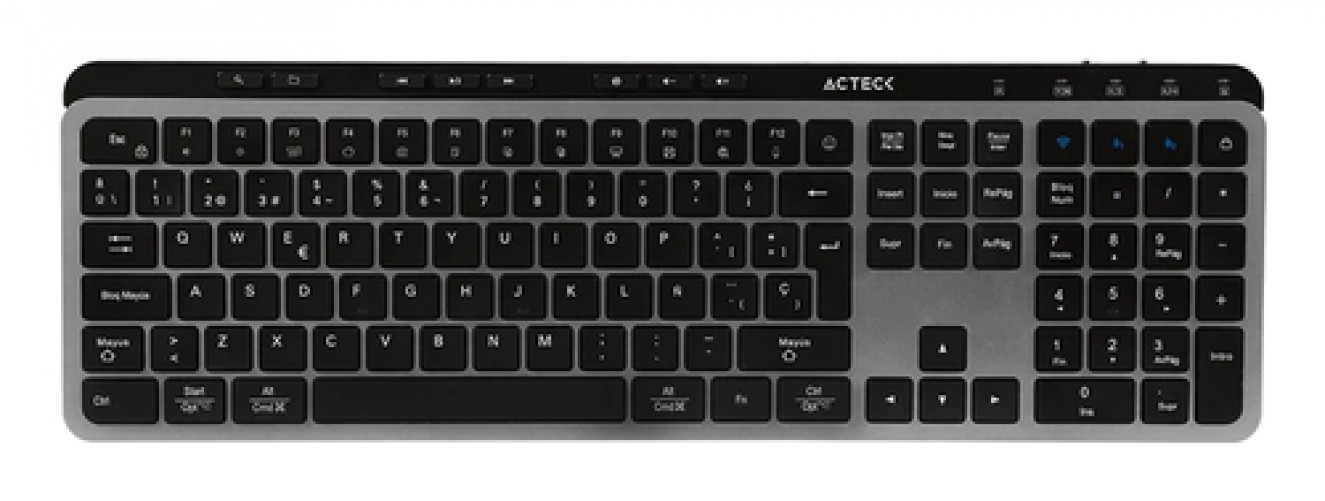 Teclado Acteck Inspire Krea TI755 Español, Inalámbrico, RF inalámbrico + bluetooth, Interruptor de llave de tijera, Negro, Gris