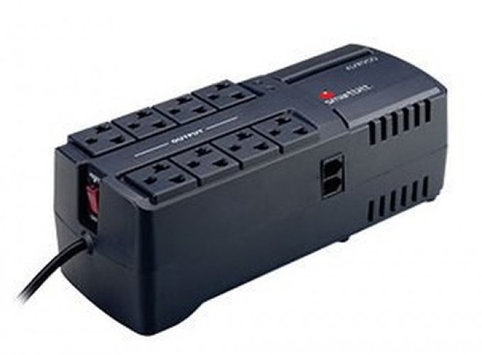 Regulador Smartbitt SBAVR2200 1100W/2200VA, 8 Contactos, Proteccion RJ-11, Negro