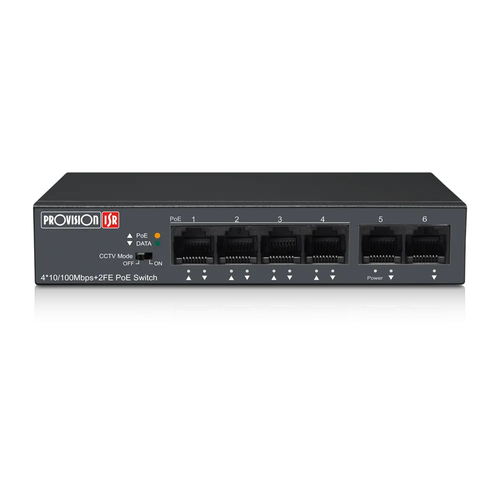 Switch Provision-ISR PoES-0460C+2I-V2 No administrado, RJ-45 6, Fast Ethernet (10/100), 4 POE, Negro