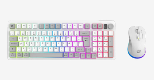 Kit Teclado y Mouse Balam Rush Squad Conquest Pro KG525 Interruptor de membrana, Retroiluminado, Inalámbrico, Gris, Blanco