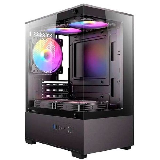 Gabinete ANTEC VCX100M ARGB, Mini Tower, Micro-ATX, ITX, cristal templado, cinco ventiladores ARGB 120 mm incluidos, USB 3.0, negro.