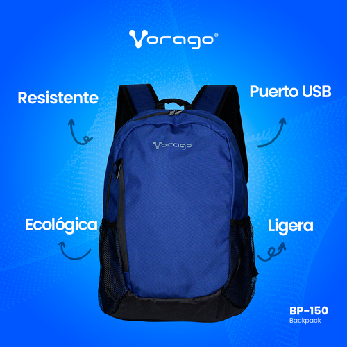 Miniatura 2 de MOCHILA Vorago BP-150-BL Bolsa lateral, Hasta 15.6", Tereftalato de polietileno (PET), Azul