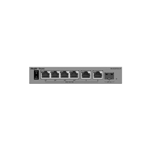 Switch Ruijie Networks RG-ES207GS-LP Gestionado, L2, RJ-45 6, Gigabit Ethernet (10/100/1000), (PoE +) 4, 4 POE, Gris