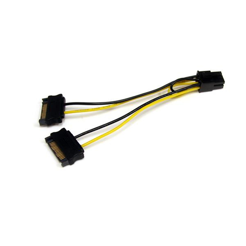 Cable de poder StarTech.com SATA 15 puntas, PCI-E (6-pin), 0.15 m, Negro, Amarillo