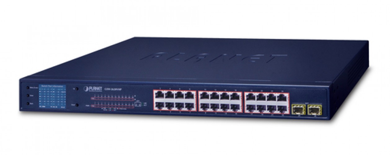 Switch PLANET GSW-2620VHP No administrado, RJ-45 24, Gigabit Ethernet (10/100/1000), (PoE +) 24, 1U, Azul