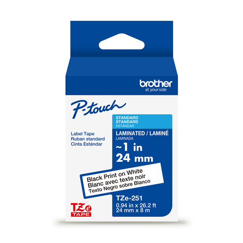 Cinta Brother TZe-251G Negro sobre blanco, 2.4 cm, 8 m
