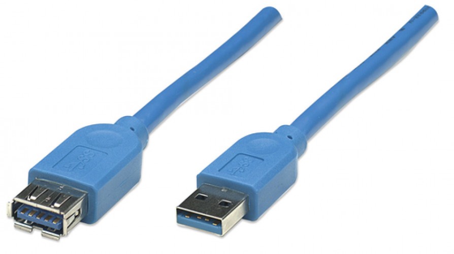 EXTENSOR Manhattan 322447 3 m, USB A a USB A, Macho/Hembra, 5000 Mbit/s, Azul