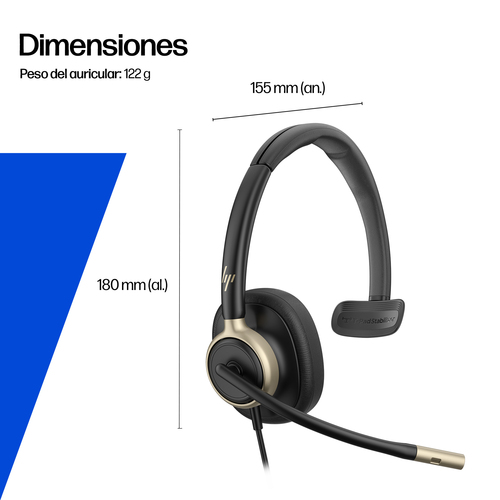Miniatura 2 de Audífonos HP Poly Poly Mission 815 Monaural USB Wired H Diadema, Alámbrico, Negro