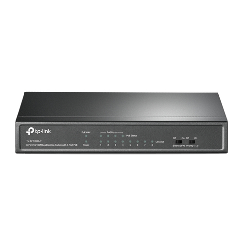 Switch TP-Link TL-SF1008LP No administrado, RJ-45 8, Fast Ethernet (10/100), 4 POE, Negro