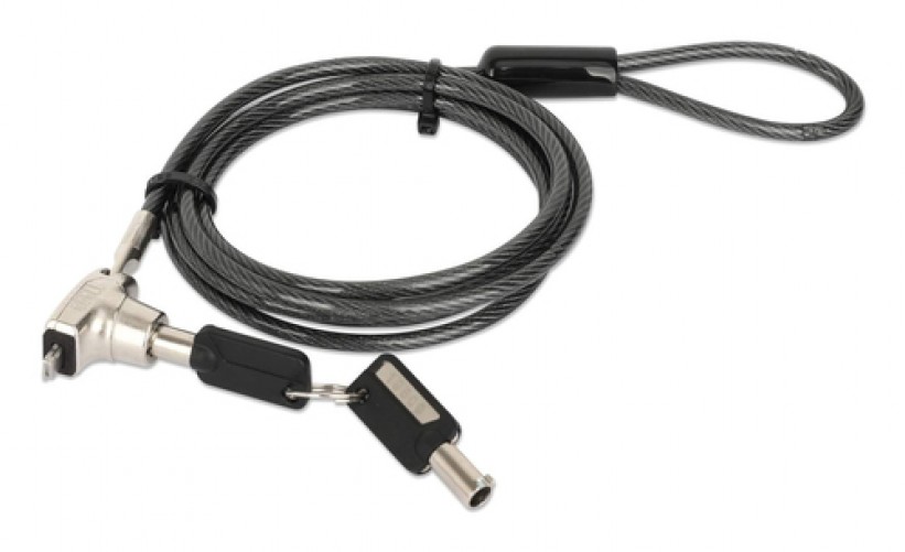 Cable antirrobo Manhattan Kensington, Llave, 1.5 m, Acero, Zinc, Negro