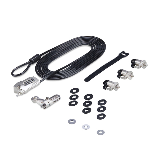 Cable antirrobo StarTech.com Kensington, Cerradura con combinación, 3 m, Plástico, Acero, Negro, Plata