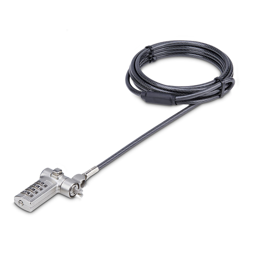 Cable antirrobo StarTech.com UNIVCS-LAPTOP-LOCK Kensington, Nano, Noble, Brecha, Cerradura con combinación, 2 m, Acero al carbón, Plástico, Negro, Plata