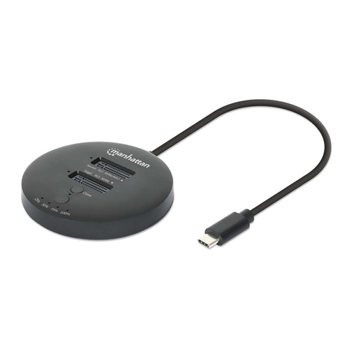 Docking Station Manhattan Estación de acoplamiento y clonación de SSD M.2 NVMe. Base para duplicar o acceder a unidades M.2, con cable integrado USB-C SuperSpeed+ a 10 Gbps (USB 3.2 Gen 2), para unidades SSD 2230/2242/2260/2280/22110 con llave M o llave B+M, negro, Duplicador de