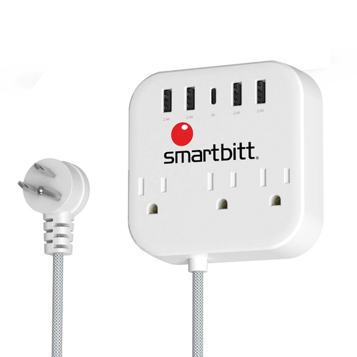 Miniatura 2 de Barra de contactos Smartbitt SBSS-B3-5U 125 V, 1.5 m, 3 salidas AC, NEMA 5–15R, Blanco