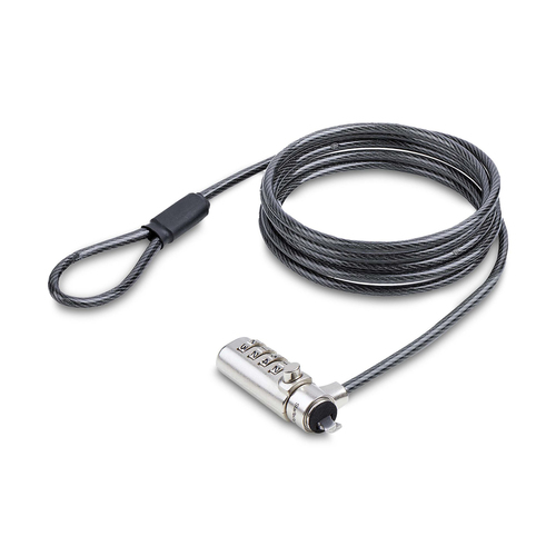 Cable antirrobo StarTech.com Noble, Brecha, Cerradura con combinación, 2 m, Acero al carbón, Negro, Plata