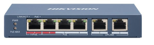 Switch Hikvision DS-3E0106HP-E No administrado, RJ-45 6, Fast Ethernet (10/100), 4 POE, Azul