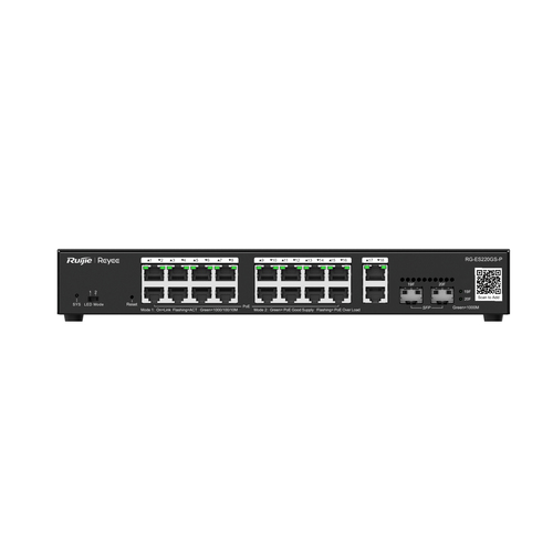 Switch Ruijie Networks RG-ES220GS-P Gestionado, L2, RJ-45 18, Gigabit Ethernet (10/100/1000), Negro
