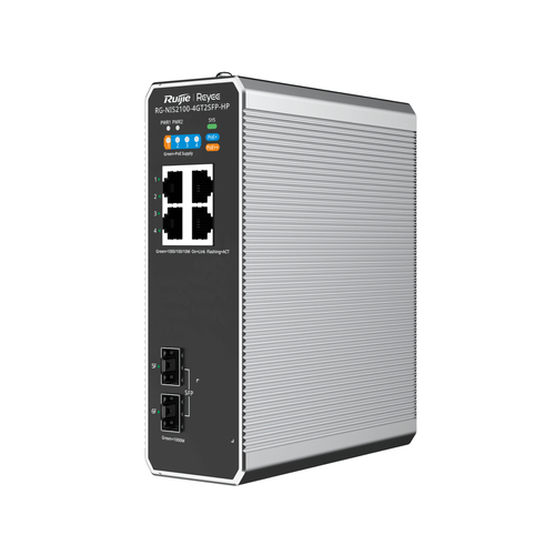Switch Ruijie Networks RG-NIS2100 Gestionado, L2, RJ-45 4, Gigabit Ethernet (10/100/1000), (PoE +) 4, 4 POE, Negro, Acero inoxidable