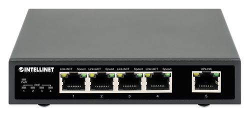 Miniatura 4 de Switch Intellinet Switch PoE+ con 5 puertos Gigabit RJ-45 5, Gigabit Ethernet (10/100/1000), 4 POE, Negro