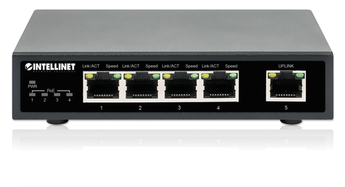 Miniatura 2 de Switch Intellinet Switch PoE+ con 5 puertos Gigabit RJ-45 5, Gigabit Ethernet (10/100/1000), 4 POE, Negro