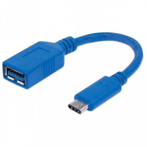 EXTENSOR Manhattan Cable para Dispositivos USB-C de SúperVelocidad 0.15 m, USB C a USB A, Macho/Hembra, 5000 Mbit/s, Azul