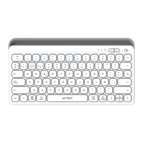 Teclado Acteck Inspire Trek TI737 Español, Inalámbrico y alámbrico, RF inalámbrico + bluetooth, Interruptor de membrana, Gris, Blanco
