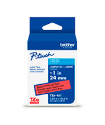 Cinta Brother TZE451G Negro sobre rojo, 2.4 cm, 8 m