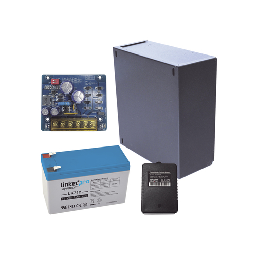 Kit con fuente PLB2 con salida de 12 Vcc a 2.5 Amper, incluye transformador y batera?a de 12 V a 7 Amper