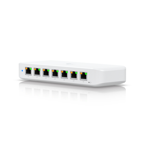 Switch Ubiquiti Ultra 210W Gestionado, L2, RJ-45 8, Gigabit Ethernet (10/100/1000), 7 POE, Blanco