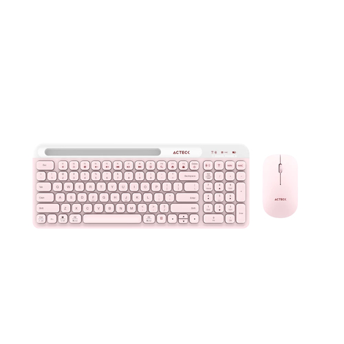 Kit Teclado y Mouse Acteck Creator Virtuos Silk MK720 Interruptor de membrana, Inalámbrico, 4000 DPI, Rosa, Blanco