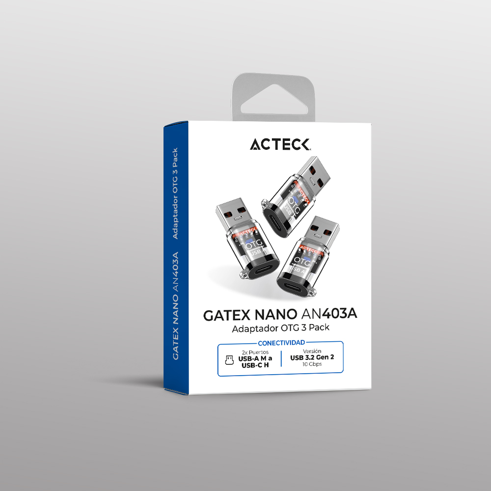 Miniatura 3 de Adaptador USB Acteck GATEX NANO AN403A, USB-A a USB-C, 10 Gbps, Paquete 3 pzas