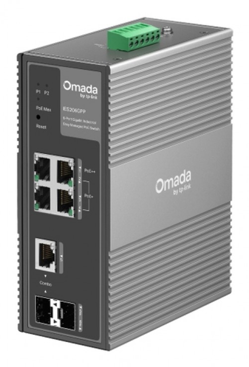 Switch Industrial Easy Managed / 6 Puertos Gigabit / 4 PoE (1a? PoE++ 60W + 3a? PoE+ 30W) / 120W PoE Budget / 2 SFP / IP40 / -40a?C a 75a?C / 6kV Proteccia?n Rayos / DIN-Rail