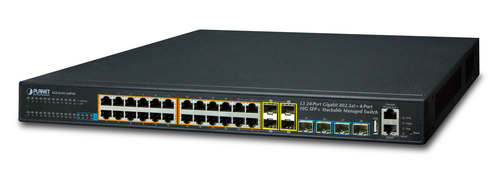 Switch PLANET SGS-6341-24P4X Gestionado, L3, RJ-45 24, Gigabit Ethernet (10/100/1000), 24 POE, 1U, Negro