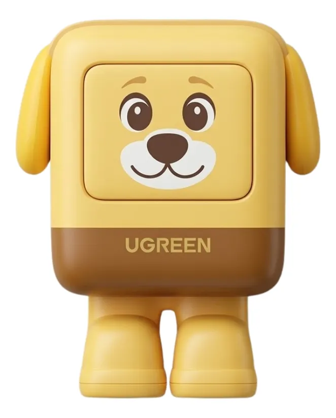 Cargador Mini UGREEN Puppy 30W, GaN, USB-C, Carga Rapida, Diseno Canino, Amarillo/Cafe