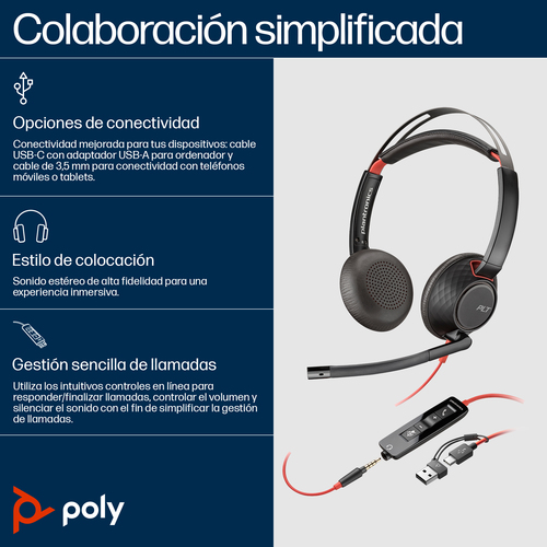 Miniatura 5 de Audífonos HP Poly Diadema, Alámbrico, 3.5 mm, USB, Negro