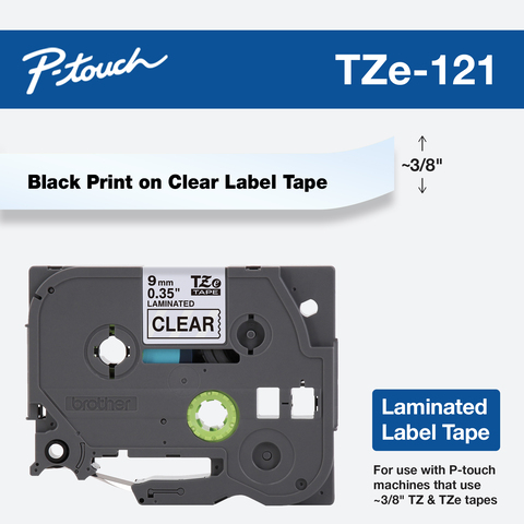 Cinta Brother TZE121G Negro sobre transparente, 9 mm, 8 m