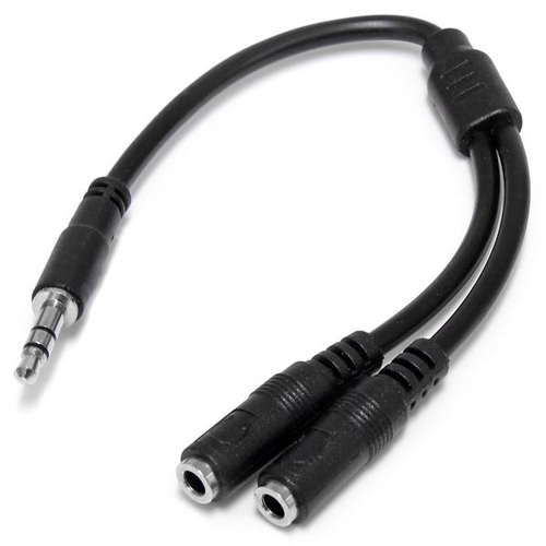 Cable de audio StarTech.com 3,5mm a 2x3.5mm, 0.2 m, Negro