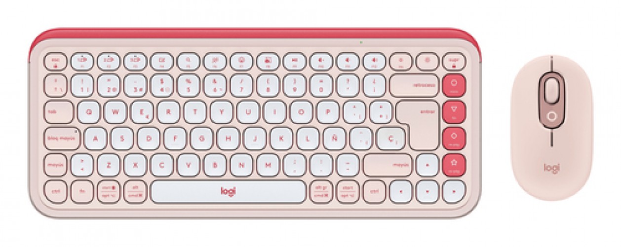 Kit Teclado y Mouse Logitech POP ICON COMBO Interruptor de llave de tijera, Inalámbrico, 400 DPI, Rosa