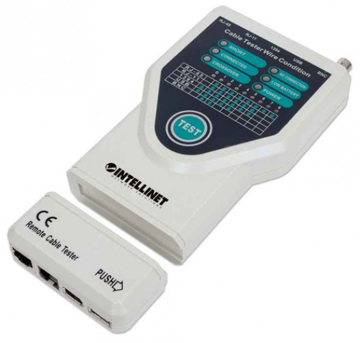 Probador de cables Intellinet Probador de cable 5 en 1 BNC, IEEE-1394, RJ-11, RJ-45, USB, LED, Gris