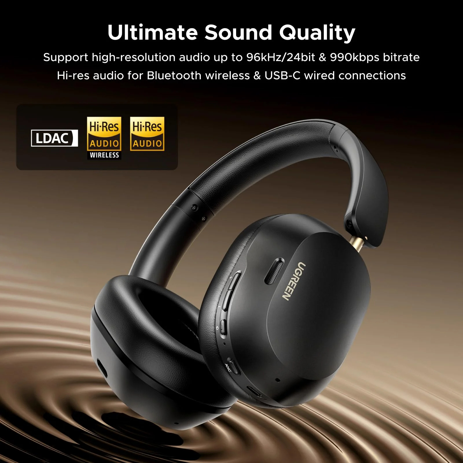 Miniatura 4 de Diadema UGREEN HiTune MAX 5C, Bluetooth 5.4, Hasta 75h de Autonomia, Carga USB-C, Cancelacion de Ruido, Negro