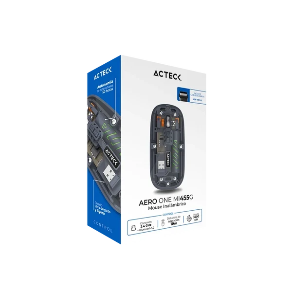 Miniatura 2 de Mouse Inala?mbrico Ultra Delgado Multidispositivo Aero One MI455G / hasta 3,200 DPI Ajustable  / 2.4 Ghz + Bluetooth 5.2 / 5 Botones / Recargable