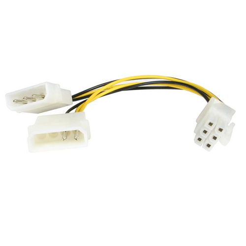 Cable de poder StarTech.com Molex (4 puntas), PCI-E (6-pin), 0.153 m, Negro, Blanco, Amarillo