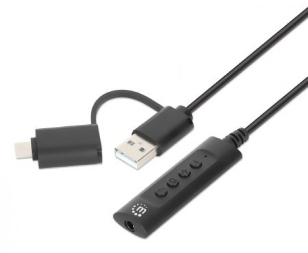Divisor audio Manhattan 153560 USB-C & USB-A a USB-A & 3.5 mm, 1 m, Negro
