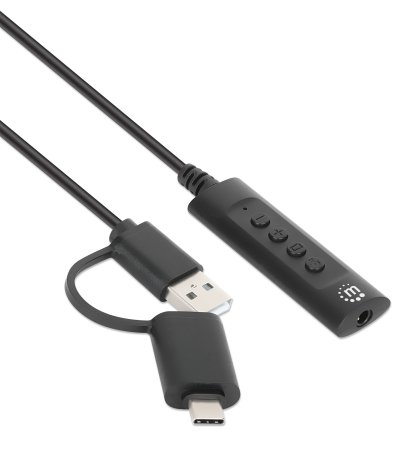 Miniatura 5 de Divisor audio Manhattan 153560 USB-C & USB-A a USB-A & 3.5 mm, 1 m, Negro