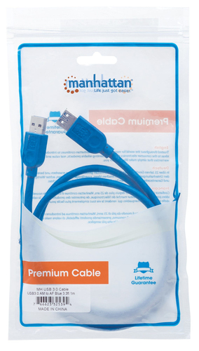 Miniatura 2 de EXTENSOR Manhattan 325394 1 m, USB A a USB A, Macho/Hembra, 5000 Mbit/s, Azul