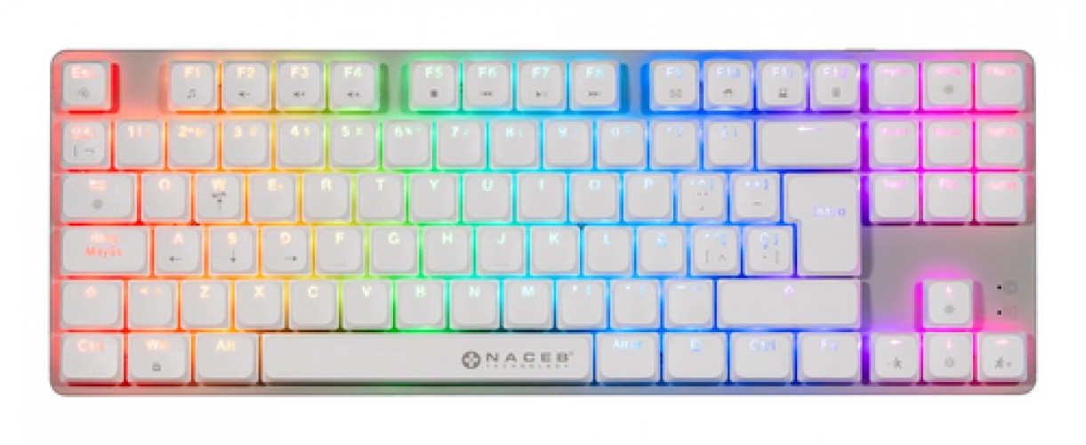 Teclado Naceb Technology Español, Alámbrico, USB, Interruptor mecánico, LED RGB, Gris, Blanco